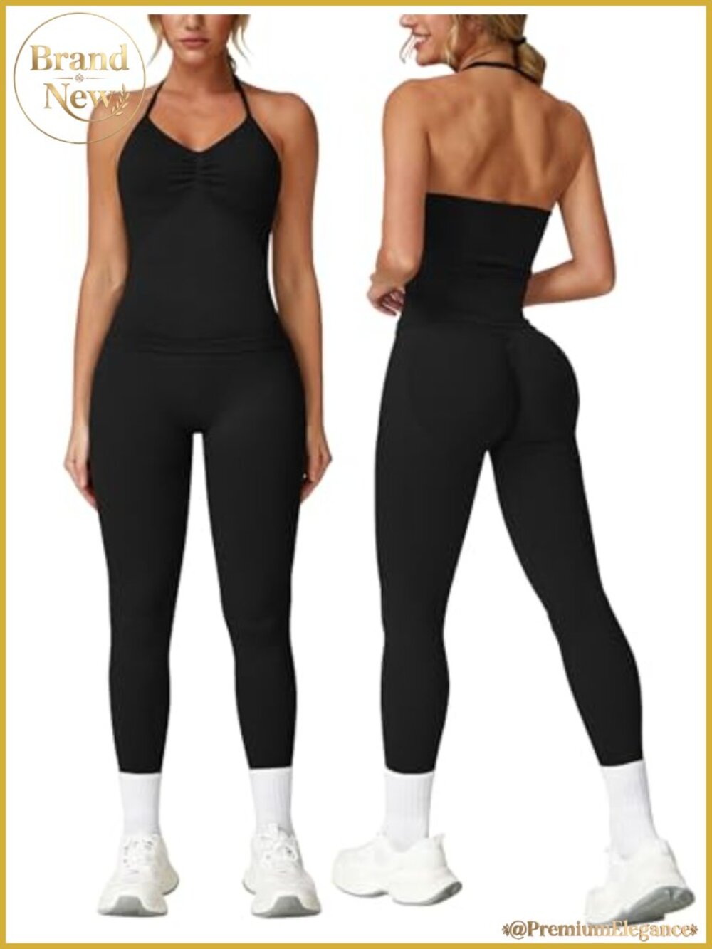 Seamless Workout Set 2 Piece Scunch Butt Lifting Leggings Strappy Top Gym Outfit